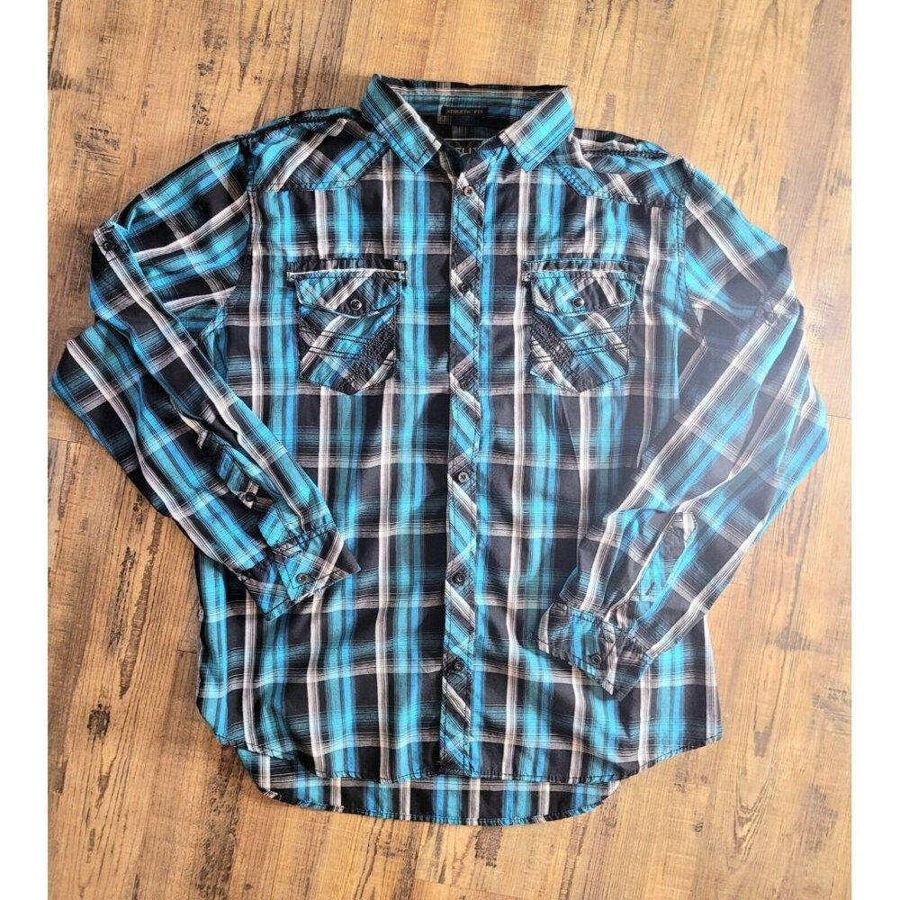 HELIX Men's Blue Athletic Fit Button-Up Western Shirt Size XX Large